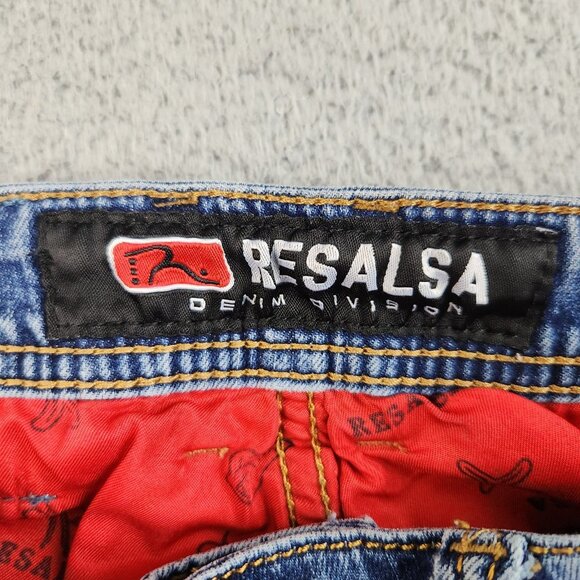 Womens Blue Denim Resalsa Skinny Ankle Jean Size 27 Stretch Faded Star Charm Zip - Picture 9 of 14
